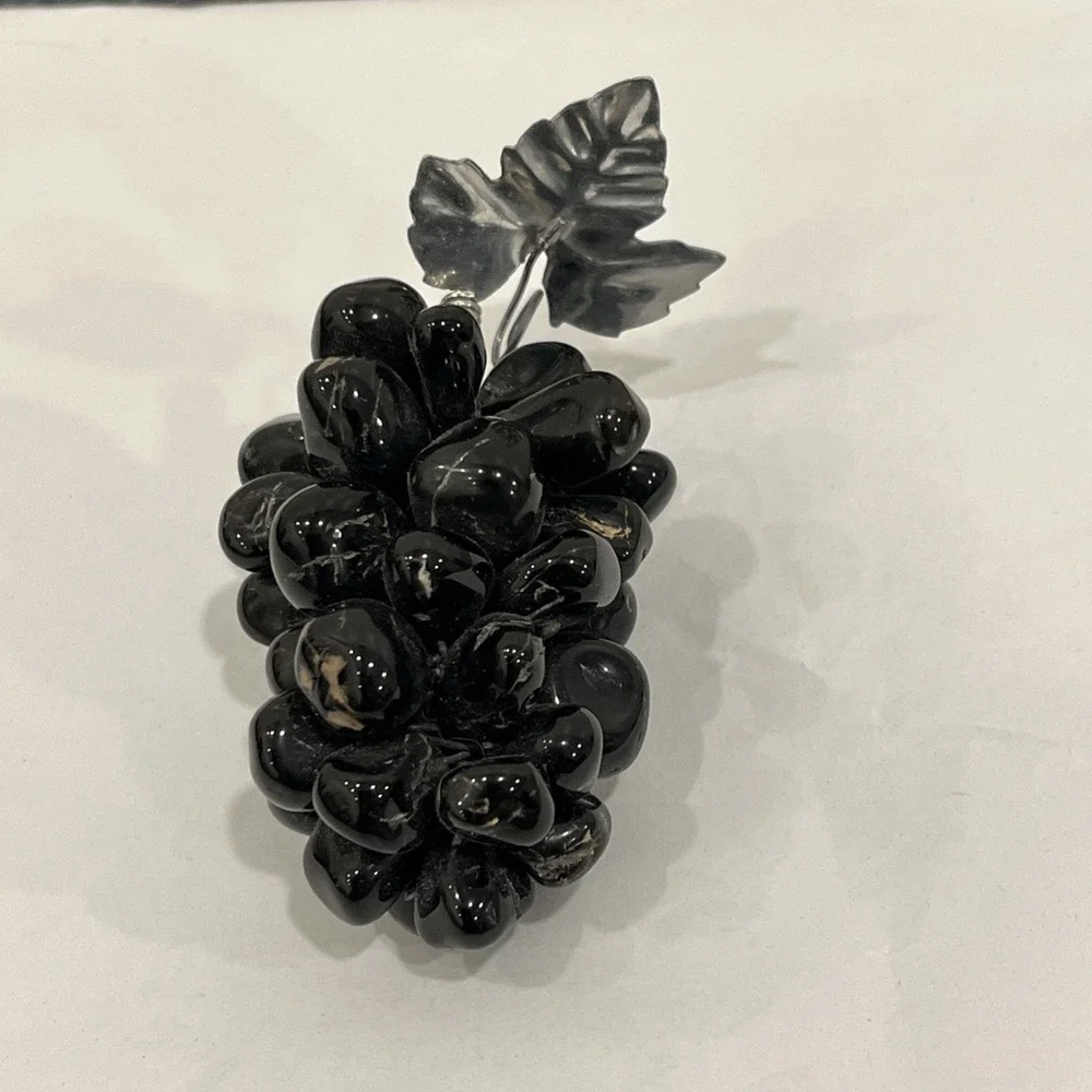 Black Onyx Stone Grape Clusters, Obsidian, Faux Stone Grapes, Decor